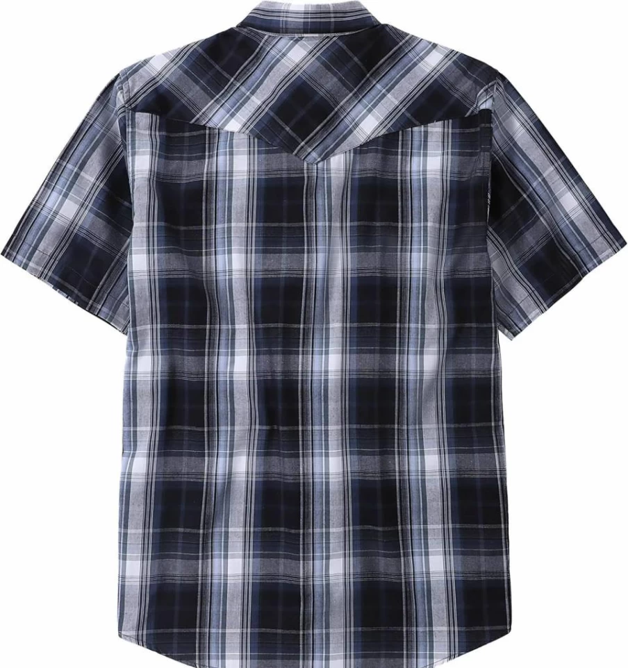 Dubinik Men's Western Short Sleeve Shirt - Plaid Pearl Snap Cowboy Casual Button-Up Work Shirt