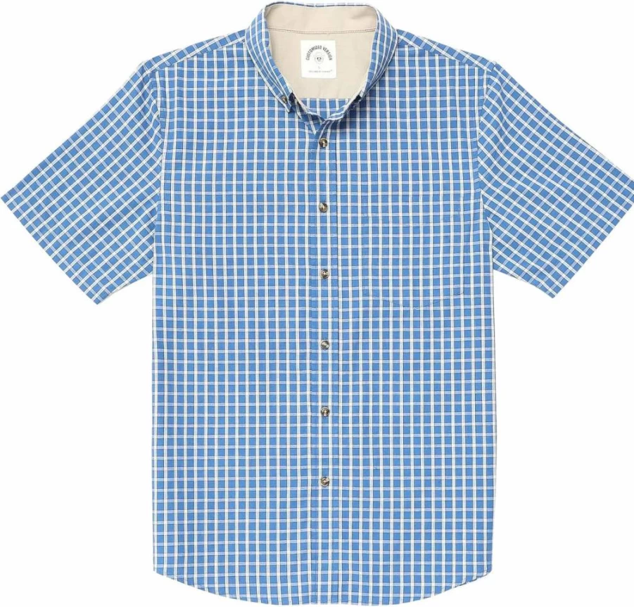 Dubinik Men's 100% Cotton Plaid Short Sleeve Casual Shirt with Pocket - Button Down Shirt for Men