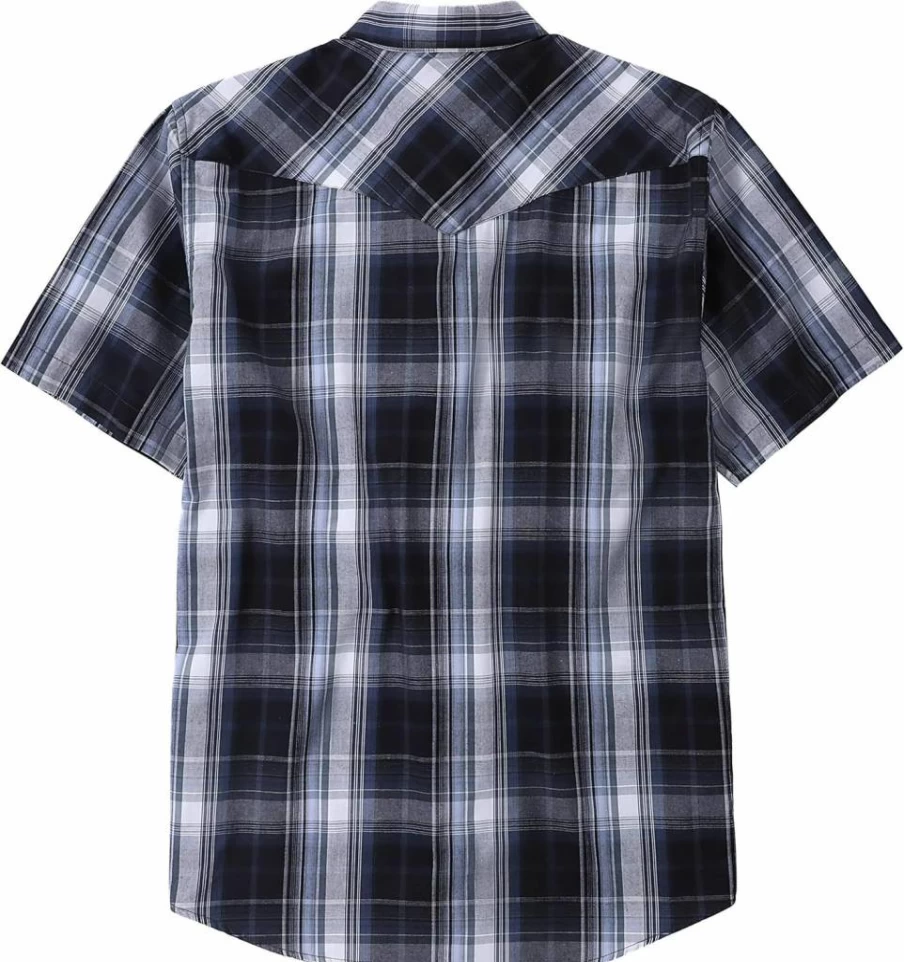 Dubinik Men's Western Short Sleeve Shirt - Plaid Pearl Snap Cowboy Casual Button-Up Work Shirt