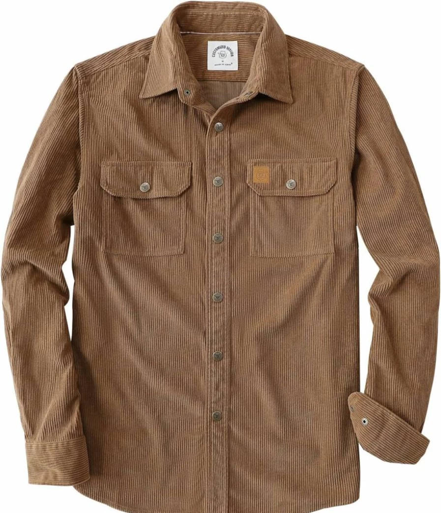Dubinik Men's Vintage Corduroy Shirt Jacket - Long Sleeve Casual Snap Button Work Shirt, Regular Fit