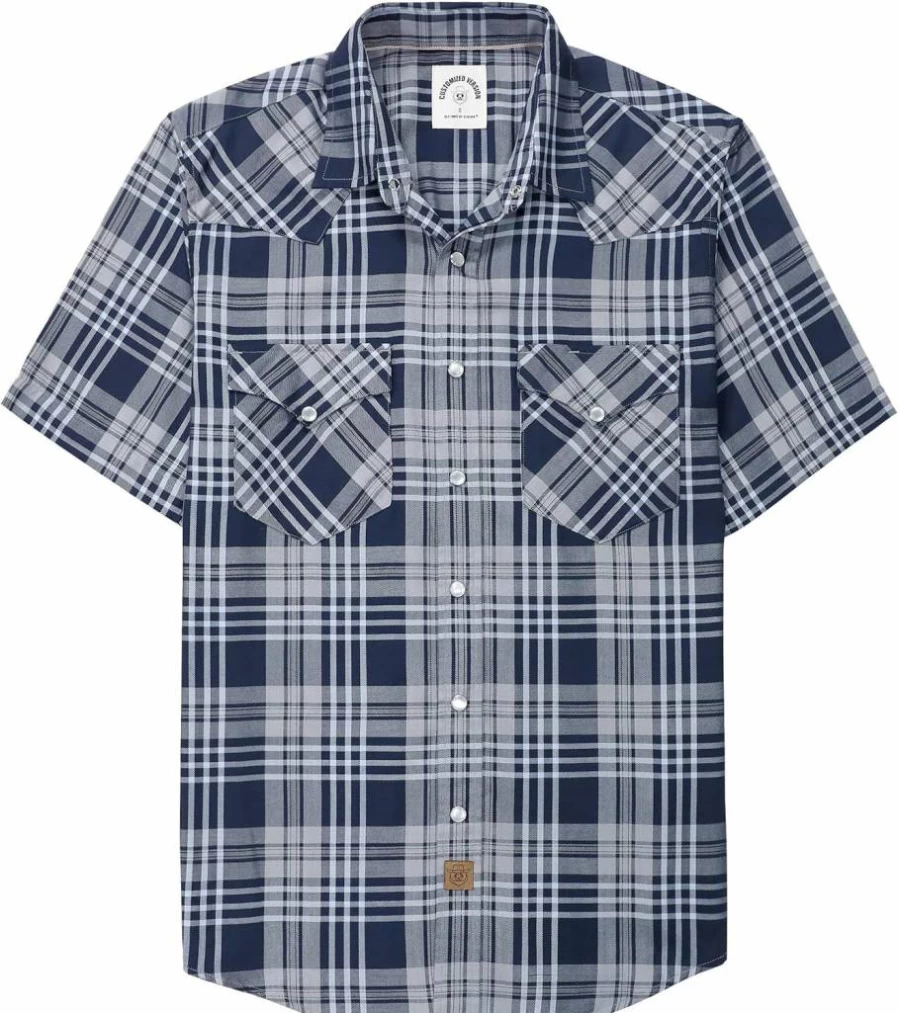 Dubinik Men's Western Cowboy Plaid Shirt - 50% Bamboo Viscose, 50% Polyester Short Sleeve Casual Pearl Snap Shirt