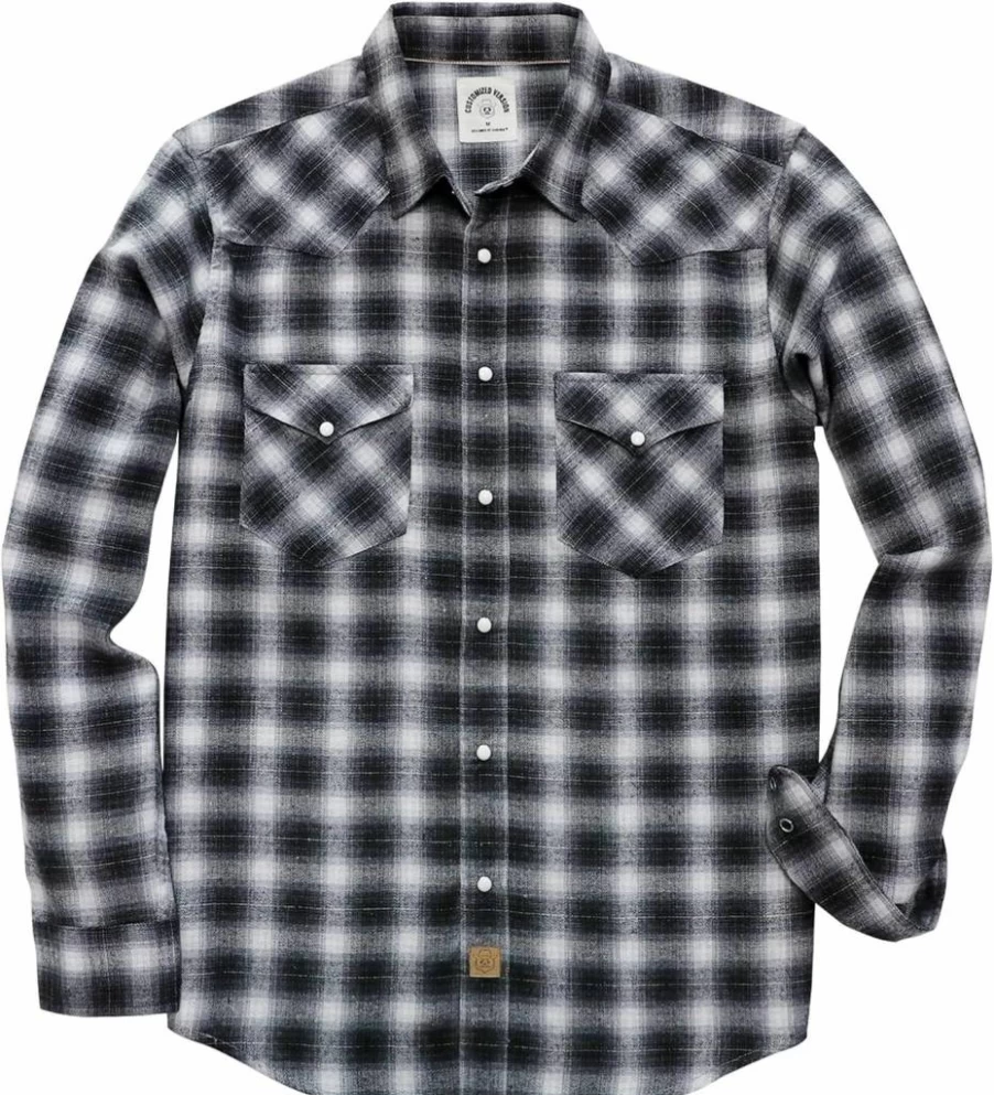 Dubinik Men's Vintage Western Cowboy Flannel Shirt - Long Sleeve Plaid Shirt with Pearl Snap Buttons
