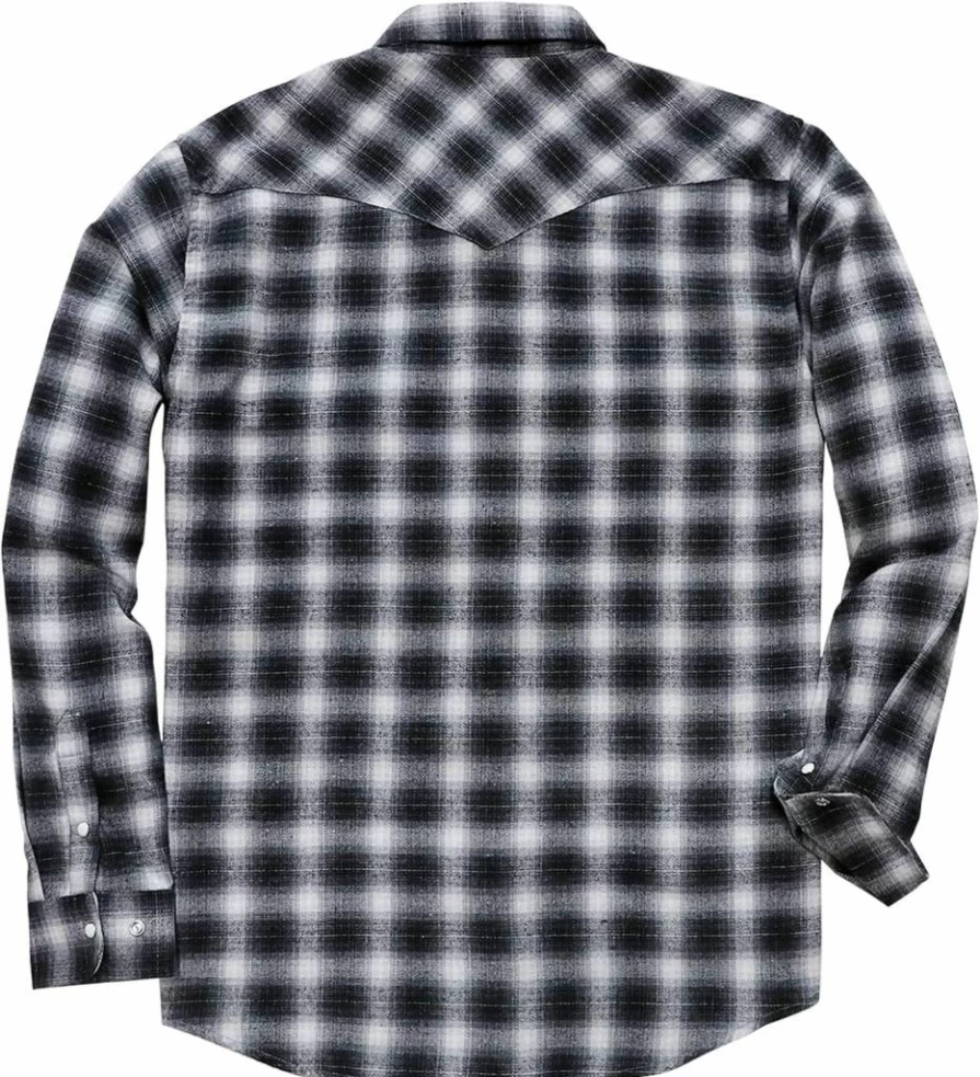 Dubinik Men's Vintage Western Cowboy Flannel Shirt - Long Sleeve Plaid Shirt with Pearl Snap Buttons