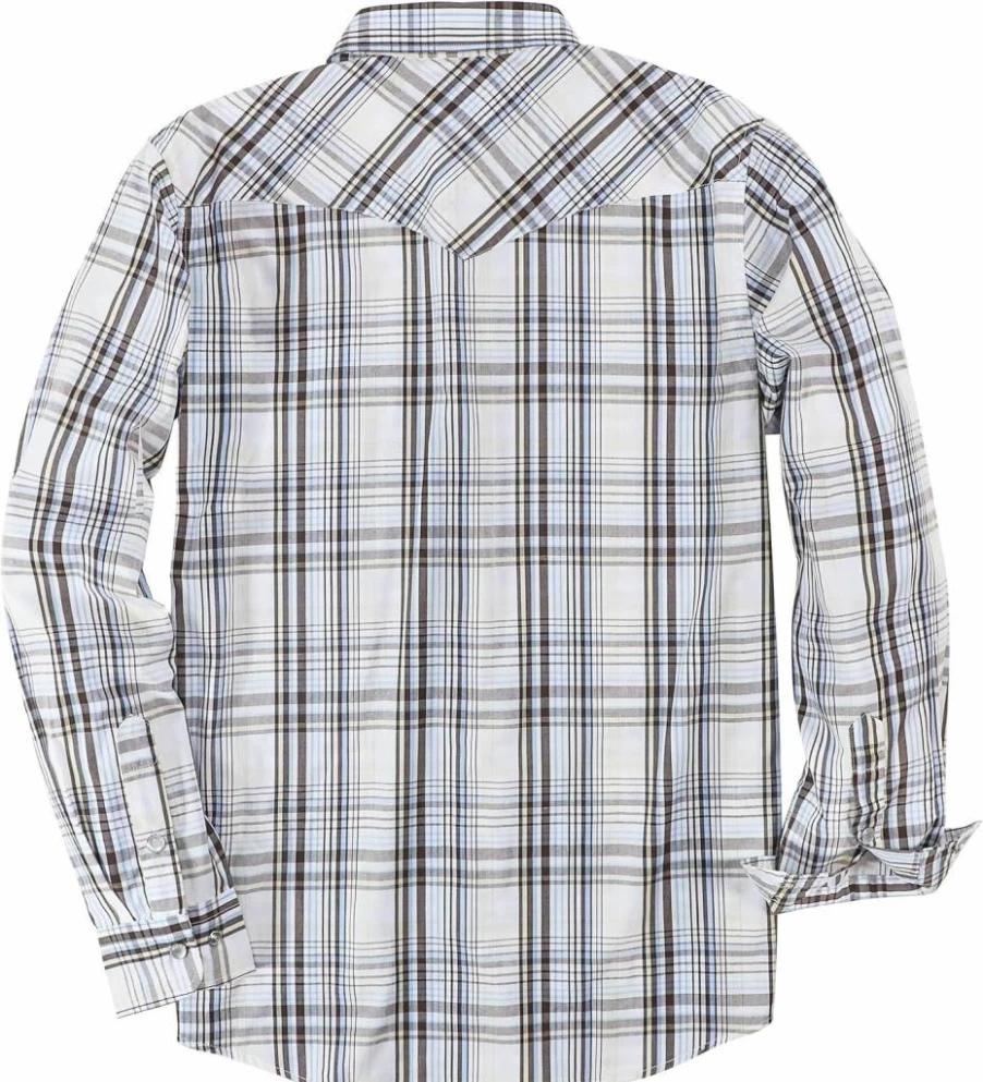 Dubinik Men's Vintage Western Pearl Snap Plaid Shirt - Long Sleeve Casual Cowboy Style Shirt