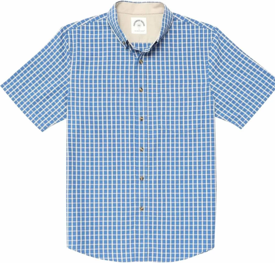 Dubinik Men's Casual 100% Cotton Plaid Short Sleeve Button-Down Shirt with Pocket